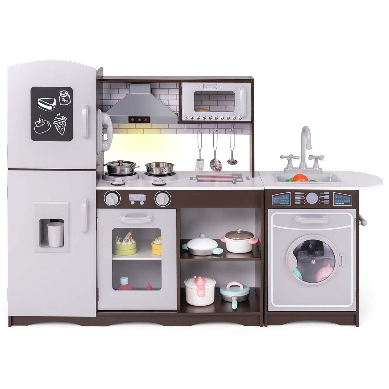 Costway Kids Kitchen Playset with Realistic Lights & Sounds Ice Maker Stoves Sink Oven